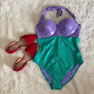NWT Ariel Disney Halter Mermaid One Piece Swimsuit